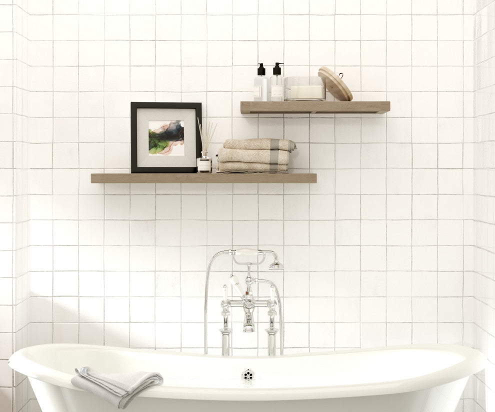 24" Moa-Mist Floating Gray Teak Wall Shelf
