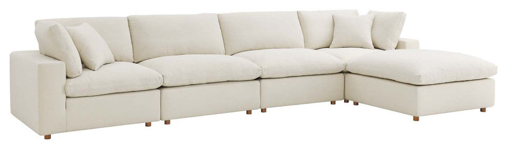 Commix Down Filled Overstuffed 5-Piece Sectional Sofa Set, Light Beige