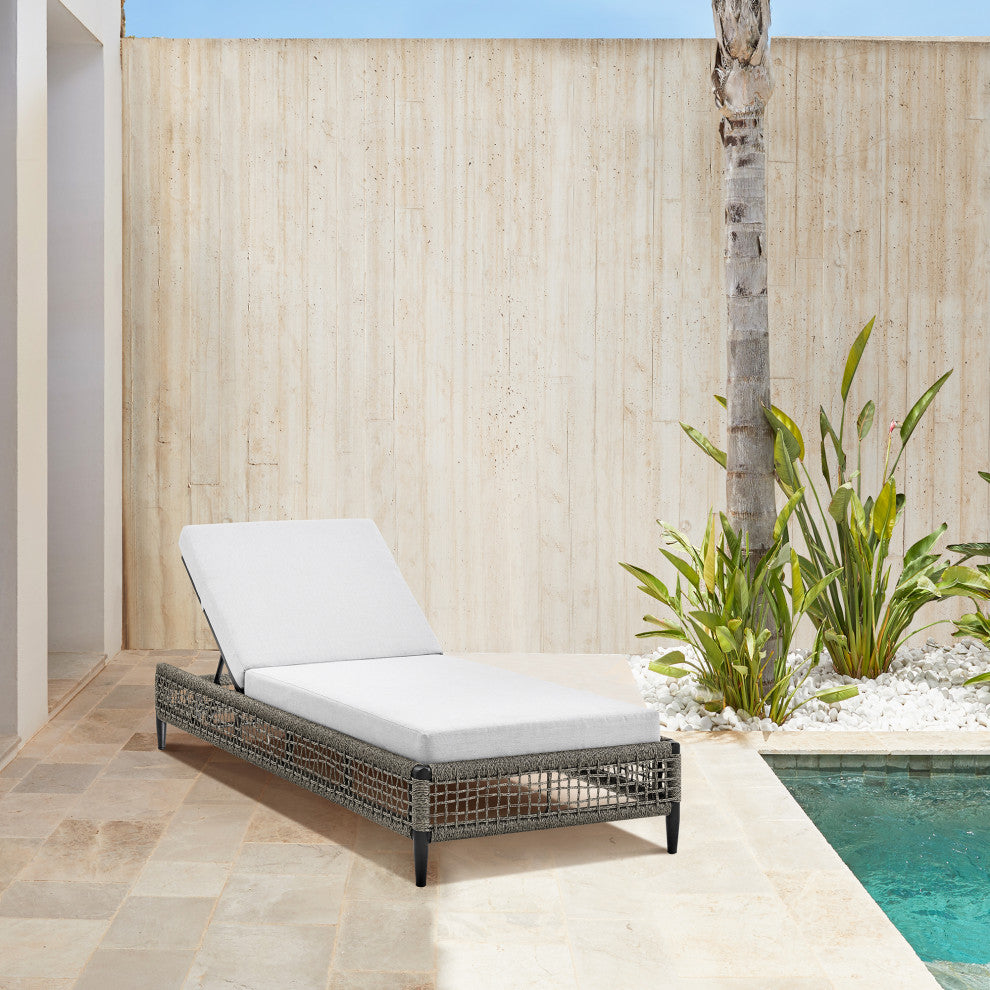 Felicia Patio Adjustable Chaise Lounge Chair, Metal With Gray Rope and Cushion