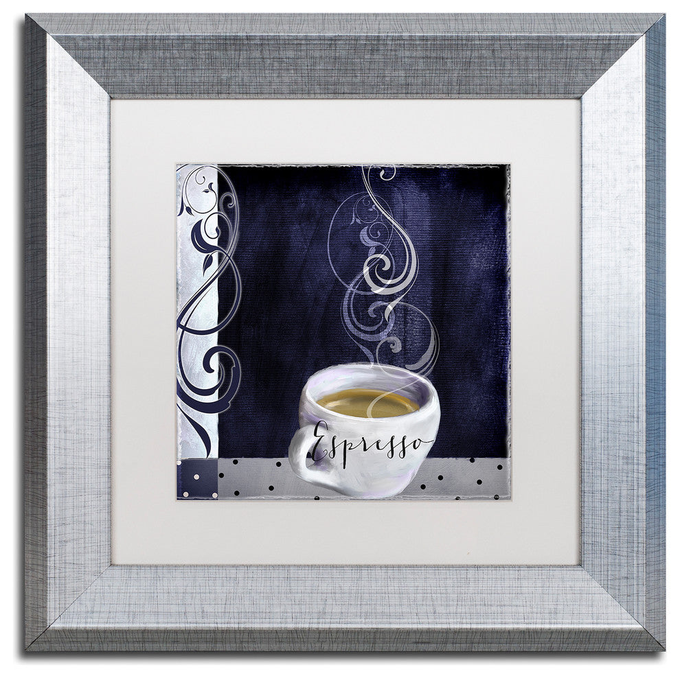 Color Bakery 'Cafe Blue IV' Art, Silver Frame, White Matte, 11"x11"