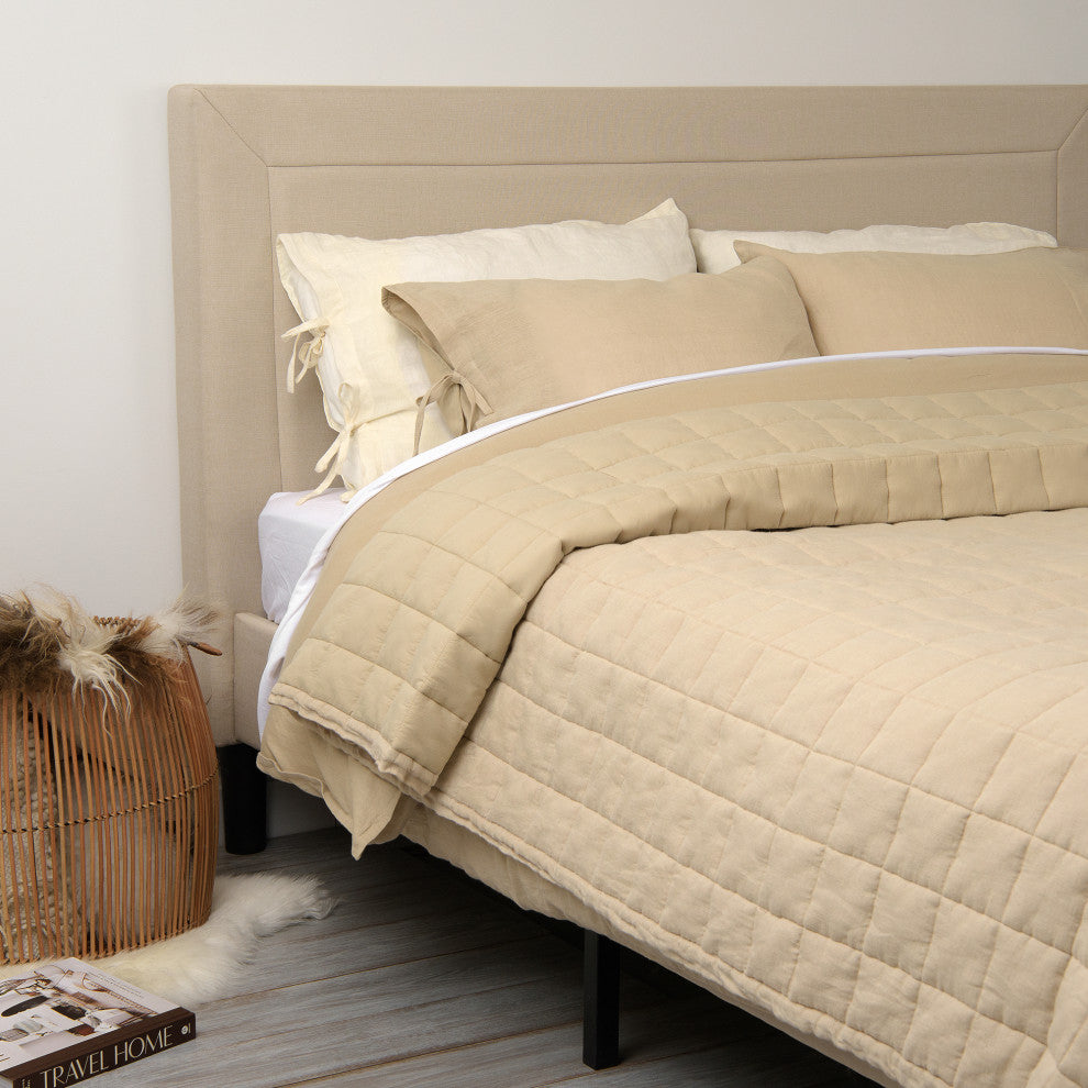 Linen and Cotton Diamond Quilt, Natural, Twin