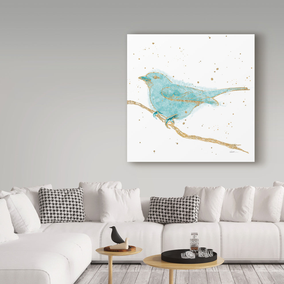 Shirley Novak 'Gilded Bird I Teal' Canvas Art, 14"x14"