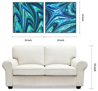 Ocean Waves I & II Crystallus Epoxy Coated Wrapped Framed Blue Canvas Wall Art