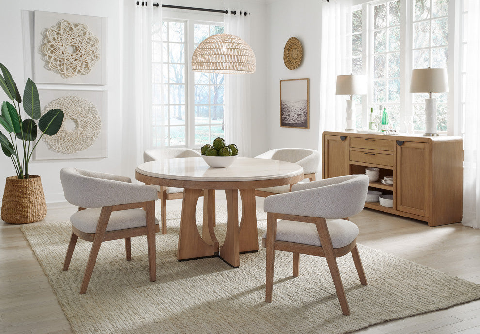 Parker House Escape Dining Round Table With buffet server and 4 barrel chairs