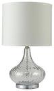 Table Lamp with Pot Bellied Glass Body, Clear and White