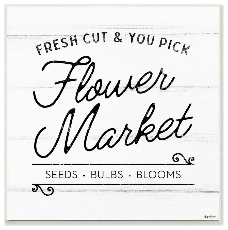 Flower Market Farm Family Black And White Word Design, 12"x12"
