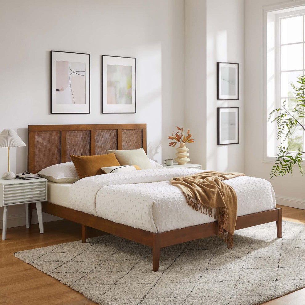 Sirocco Rattan and Wood King Platform Bed, Walnut