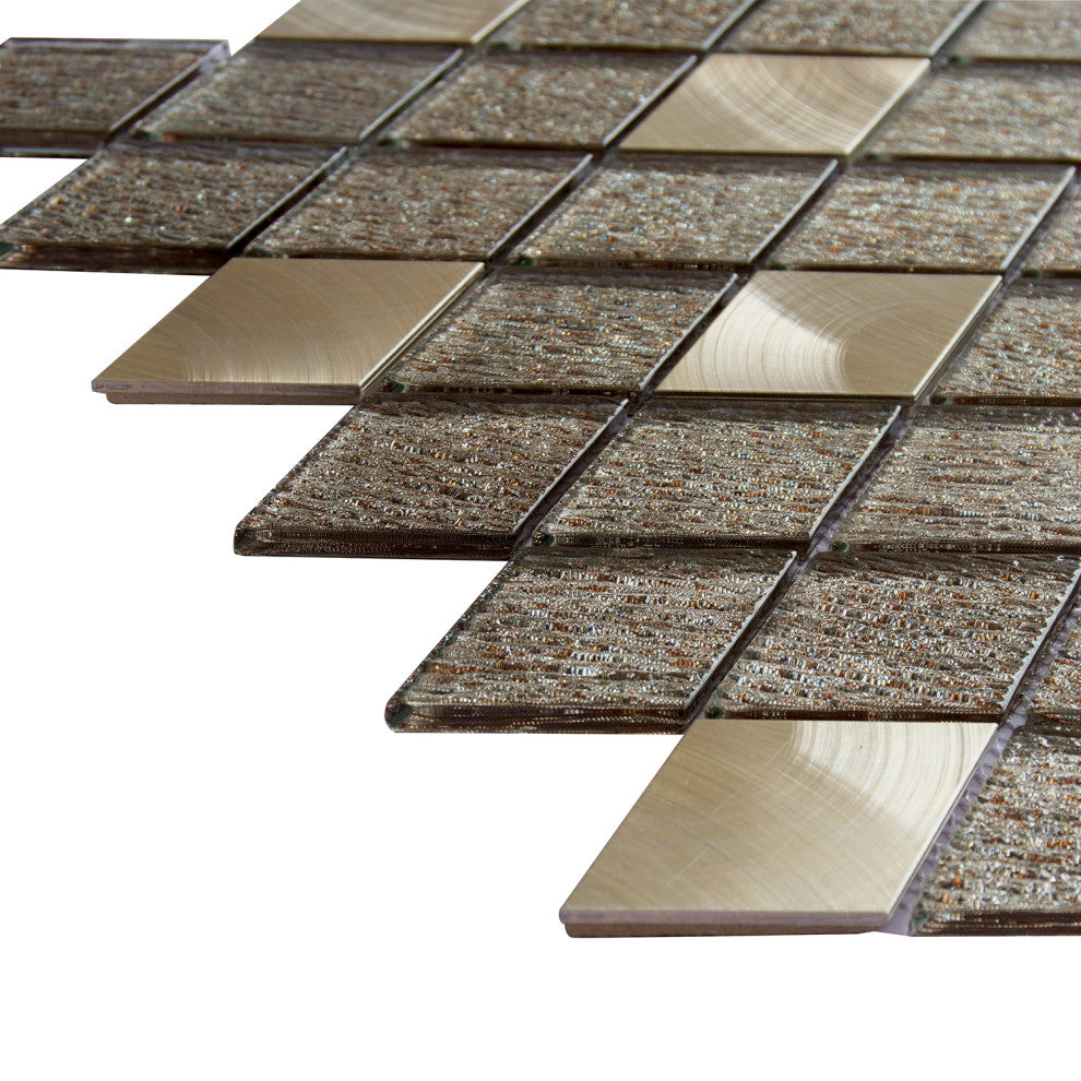 Ballagh 9.9"x12" Diamond Glass Mosaic Mix Wall Tile, Brown, Box of 15