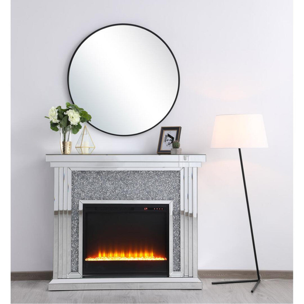 47.5" Crystal Mirrored Mantle With Crystal Insert Fireplace