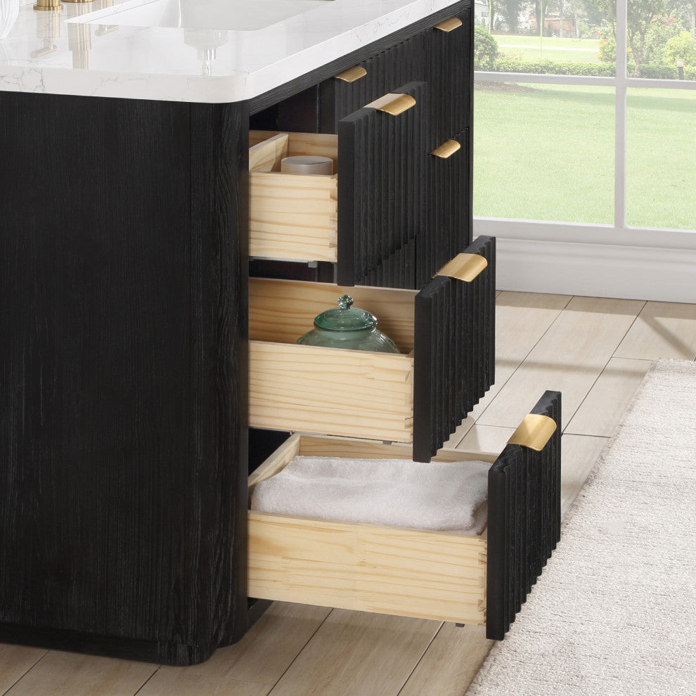 Vinnova Cadiz Bath Vanity, Composite Stone Top, Black, 48", No Mirror