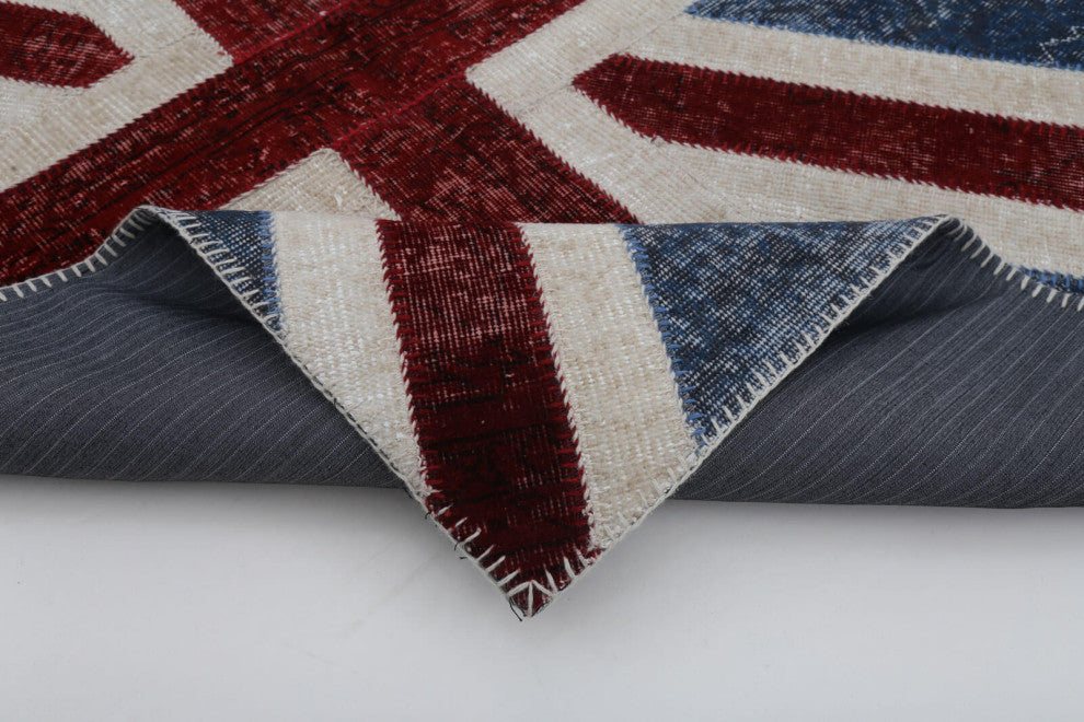 Rug N Carpet - Hand-knotted Anatolian 4' 0'' x 6' 0'' Flag Patchwork Rug