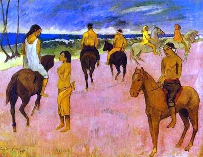 Paul Gauguin Horsemen on the Beach, 21"x28" Wall Decal