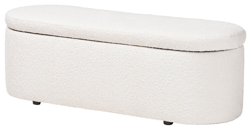 Mahala Modern White Fabric Storage Bench