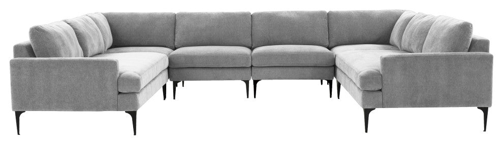 Serena Gray Velvet U-Sectional With Black Legs