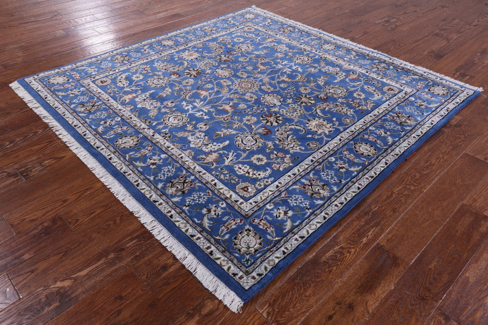 6' Square Persian Nain Wool & Silk Handmade Rug - Q13133