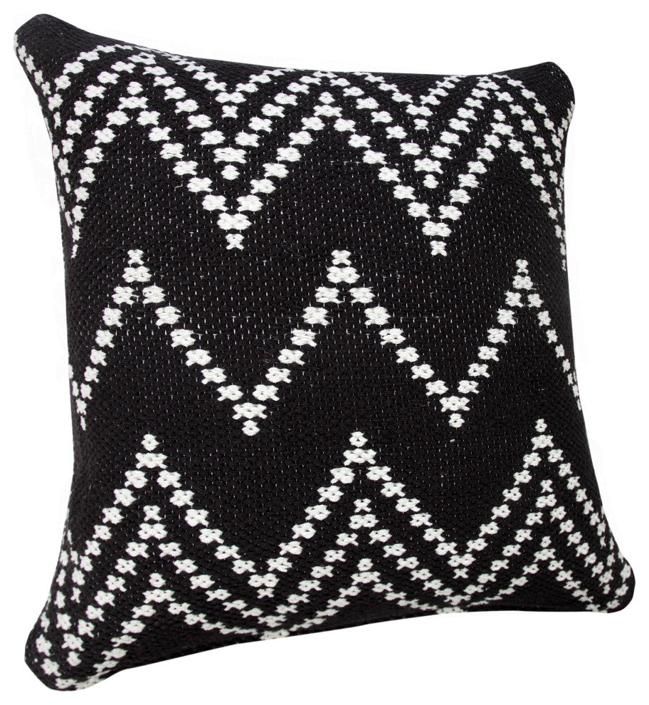 Ox Bay Handwoven Black/White Chevron Cotton Blend Pillow Cover, 20"x20"