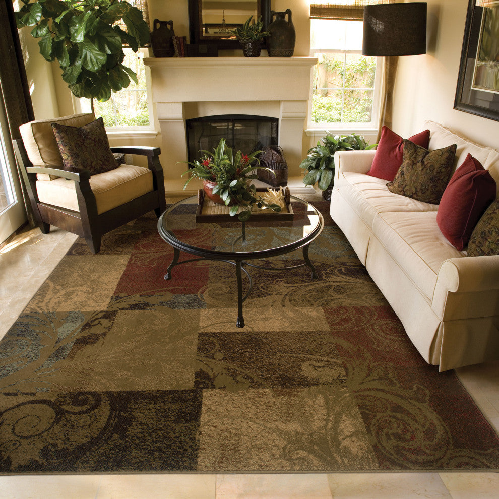 Harrison Geometric Green and Red Rug, 10'x13'