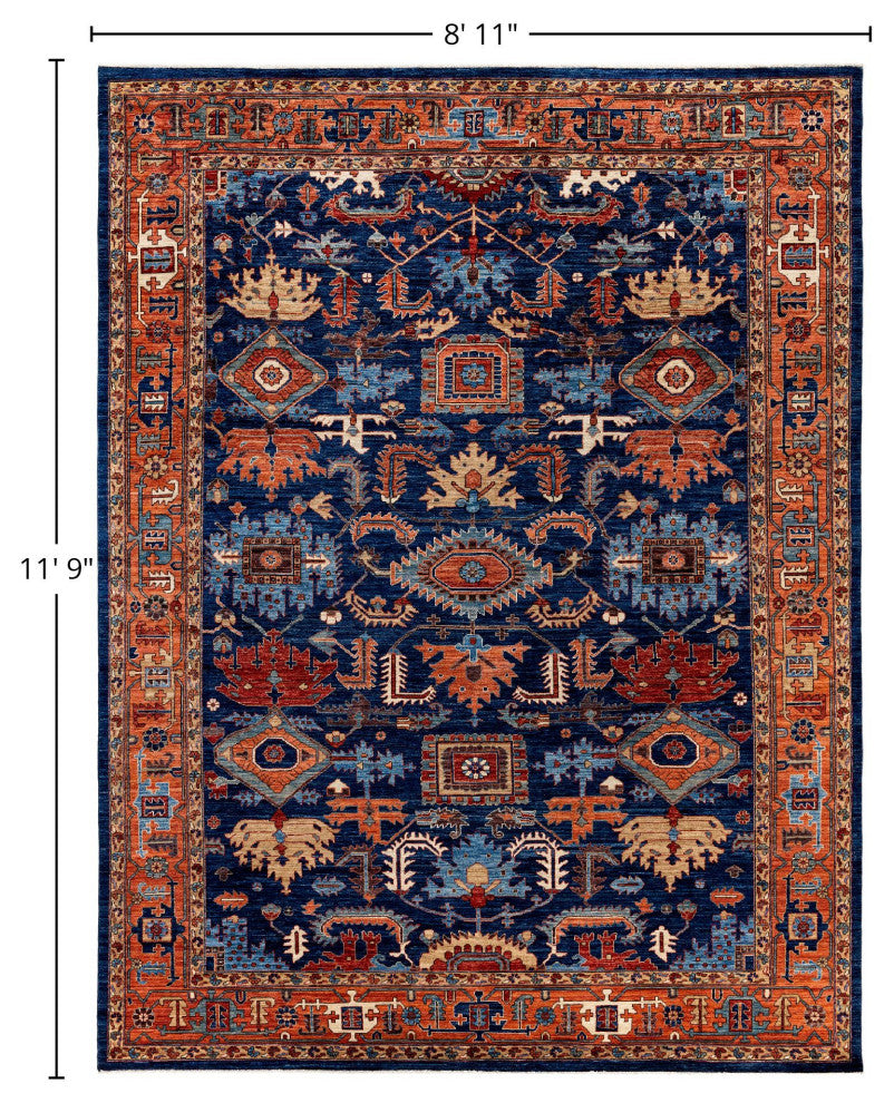 Serapi One-of-a-Kind Hand-Knotted Area Rug Blue, 8'11" x 11'9"