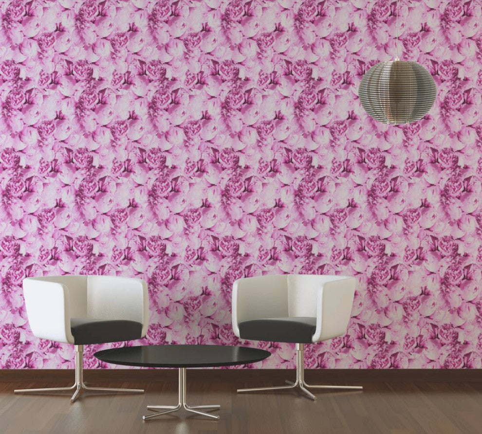 Floral Textured Wallpaper, Peony Flowers, 373981, Pink, 1 Roll