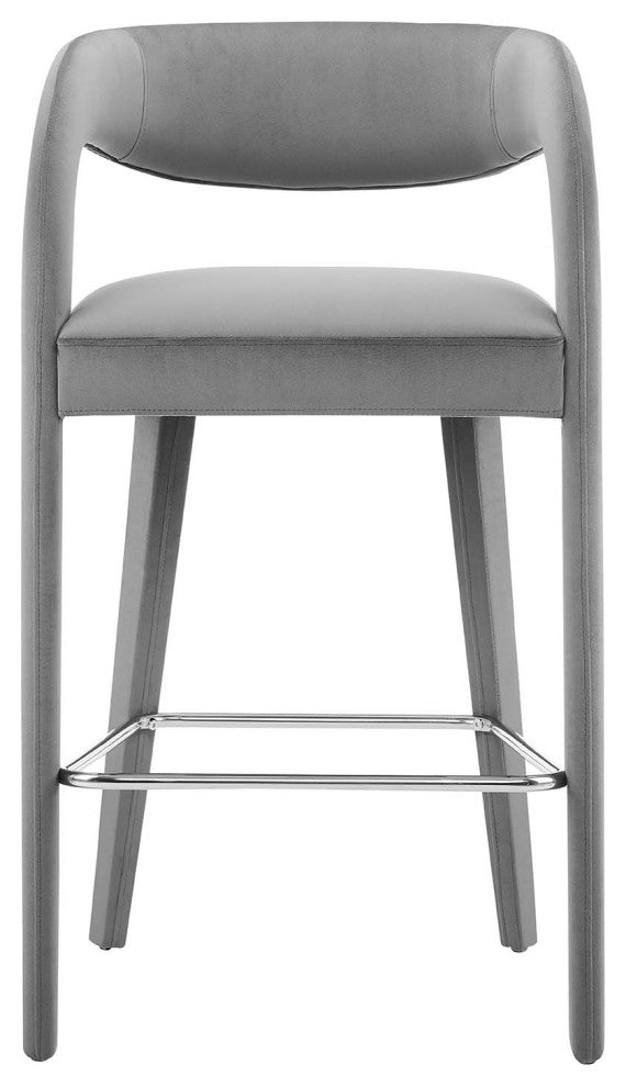Pinnacle Performance Velvet Bar Stool Set of 2, Gray Silver