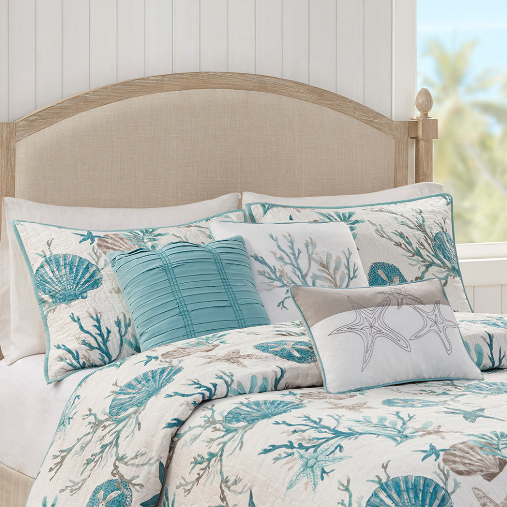 Madison Park Pebble Beach 6 Piece Cotton Sateen Quilt Set With Throw Pillows