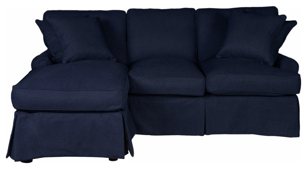 Sleeper Sofa Reversible Chaise Fabric Queen Size Foam Gel Mattress Navy Blue