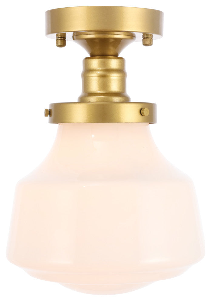 Brass Finish And Frosted White Glass 1-Light Flush Mount