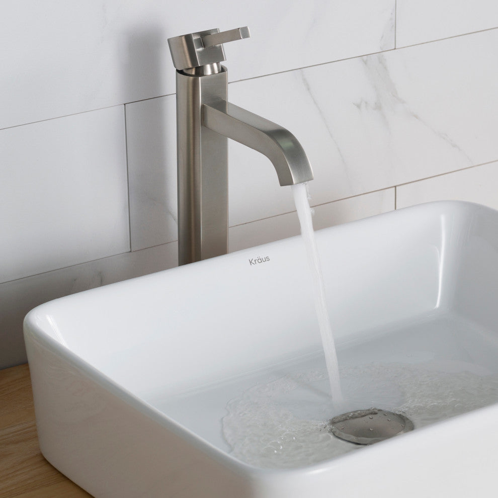 Ramus Single Handle 1-Hole Vessel Bathroom Faucet, Satin Nickel