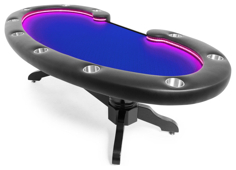 Lumen HD Poker Table, Black, Blue, 11 People, Led Lights, Cupholders