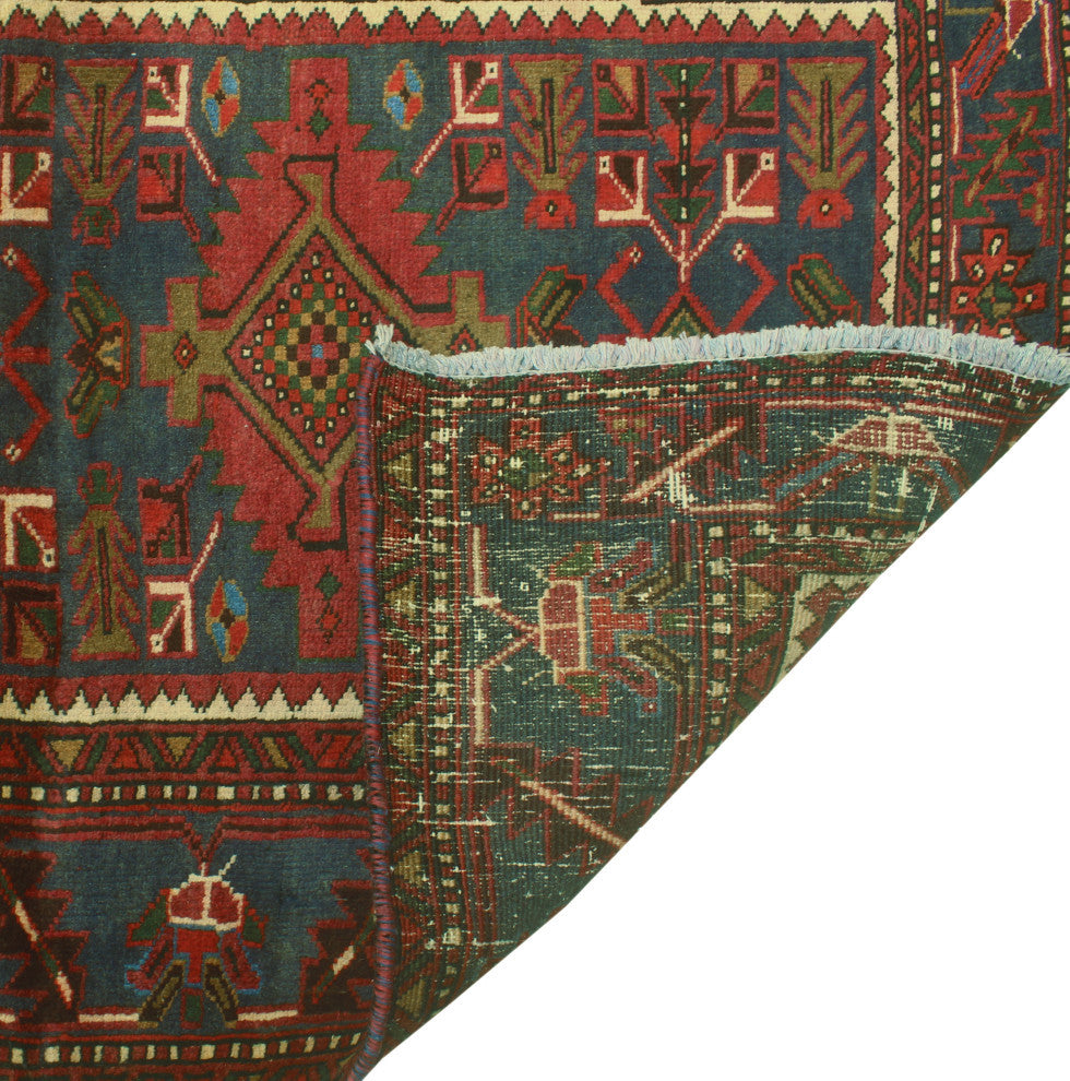 Fine Vintage Distressed Tajwar Rust/Blue Runner, 3'4 x 11'1