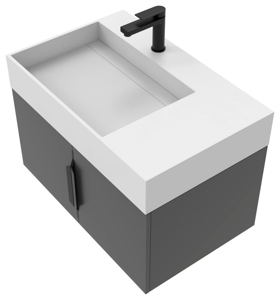 CastelloUSA Amazon 30" Left Wall Mounted Bathroom Vanity Set, Black, White Top, Black Handles