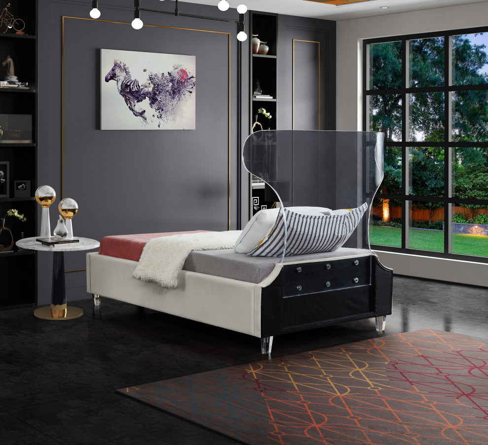 Ghost Velvet Upholstered Bed, Cream, Twin