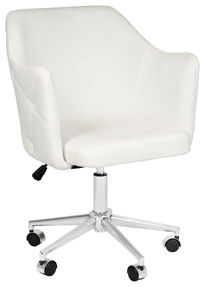 Pearl Tufted Vanity Chair With 360 Degree Swivel, White Velvet