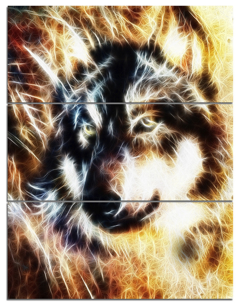 Wolf Multicolor Collage, Abstract Triptych Canvas Art Print, 28x36, 3 Panels