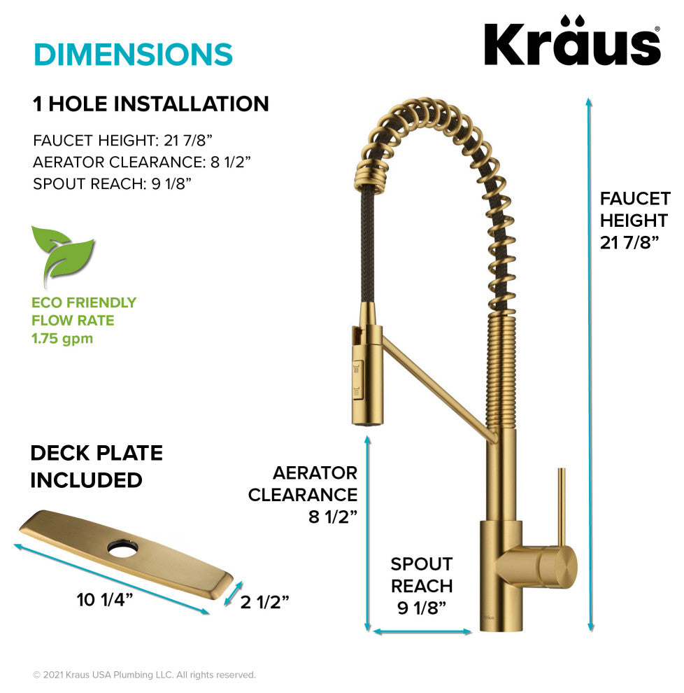 Oletto Commercial Pull-Down 1-Hole Kitchen Faucet, Brass