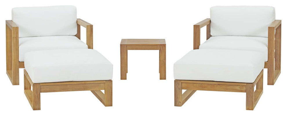Upland 5 Piece Outdoor Patio Teak Set, Natural White