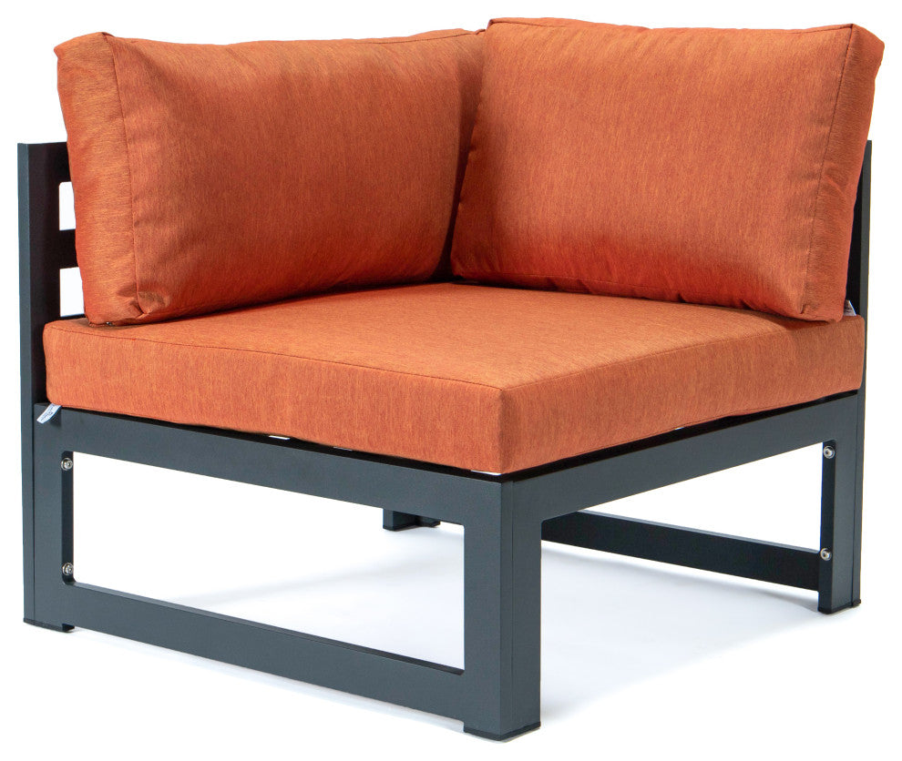 LeisureMod Chelsea 9-Piece Patio Sectional With Fire Pit Table, Orange