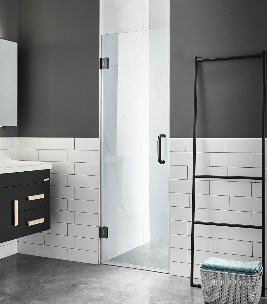 Passion Series 30 in. W x 72 in. H Frameless Hinged Shower Door in Matte Black