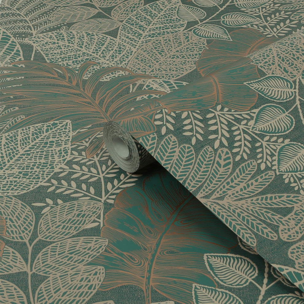 Superfresco Easy Scattered Leaves Wallpaper, Forest Green