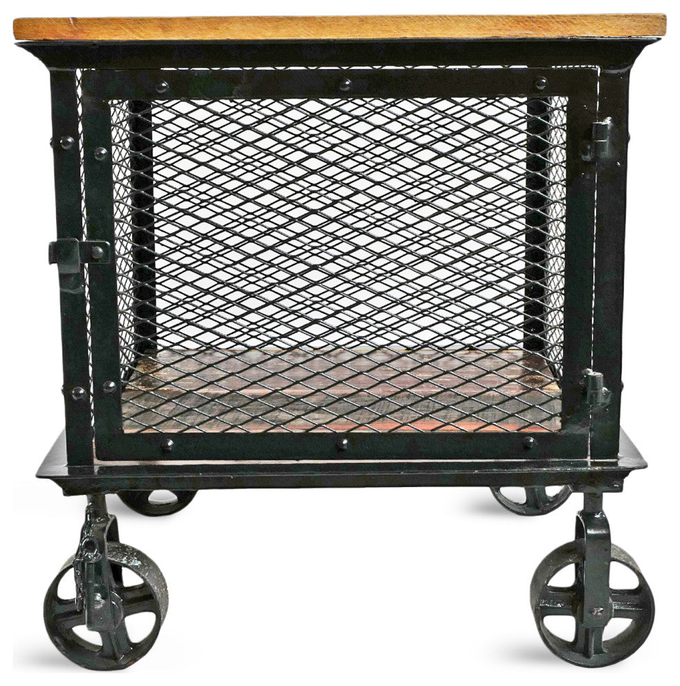 Iron Caster & Salvaged Wood Side Table / Cabinet