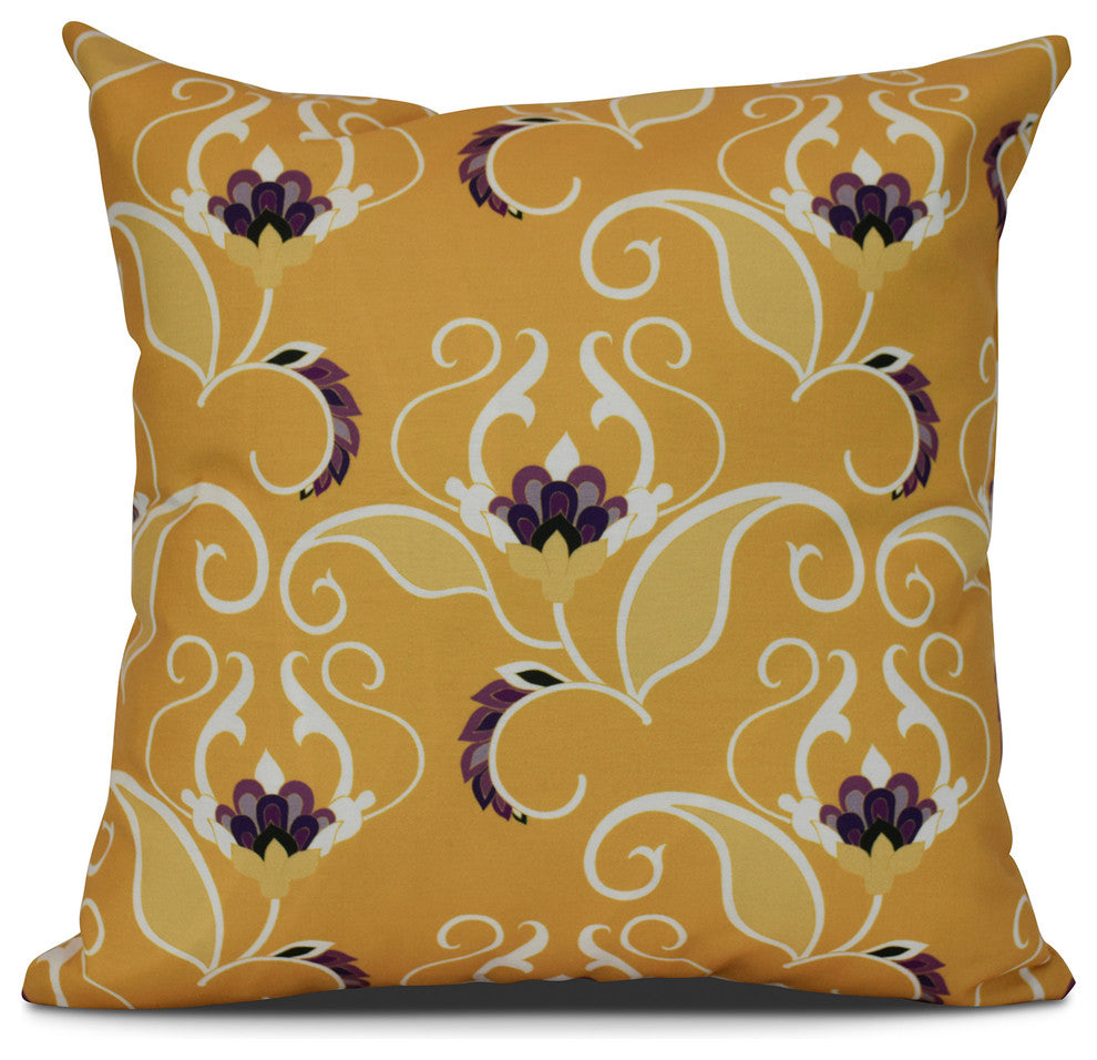 16x16", West Indies, Floral Print Outdoor Pillow, Gold