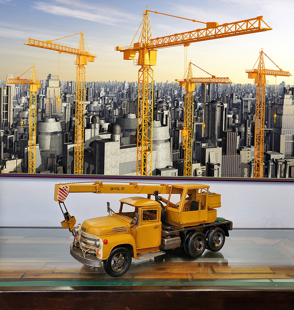 Metal Handmade Crane Truck Model, Collectible Metal Scale Model Truck