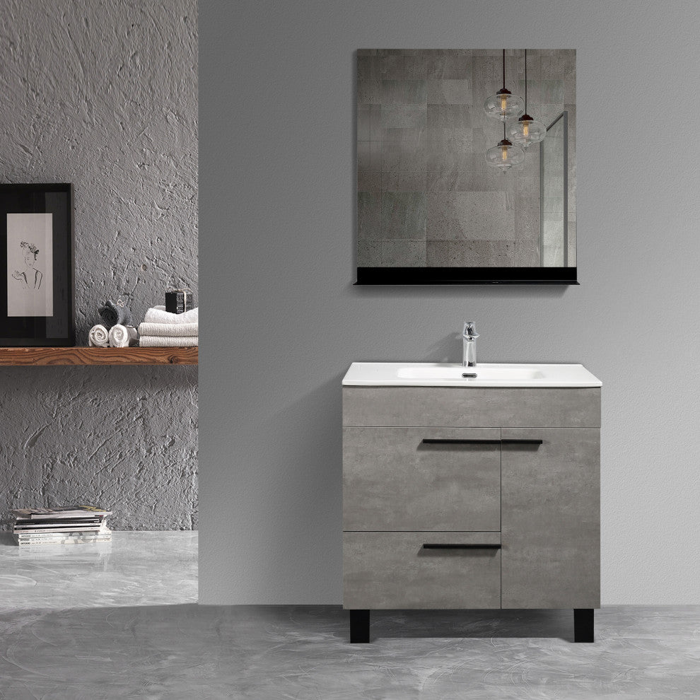 Freestanding Bath Vanity Set, Concrete Grey, Integrated Ceramic Sink, 36"