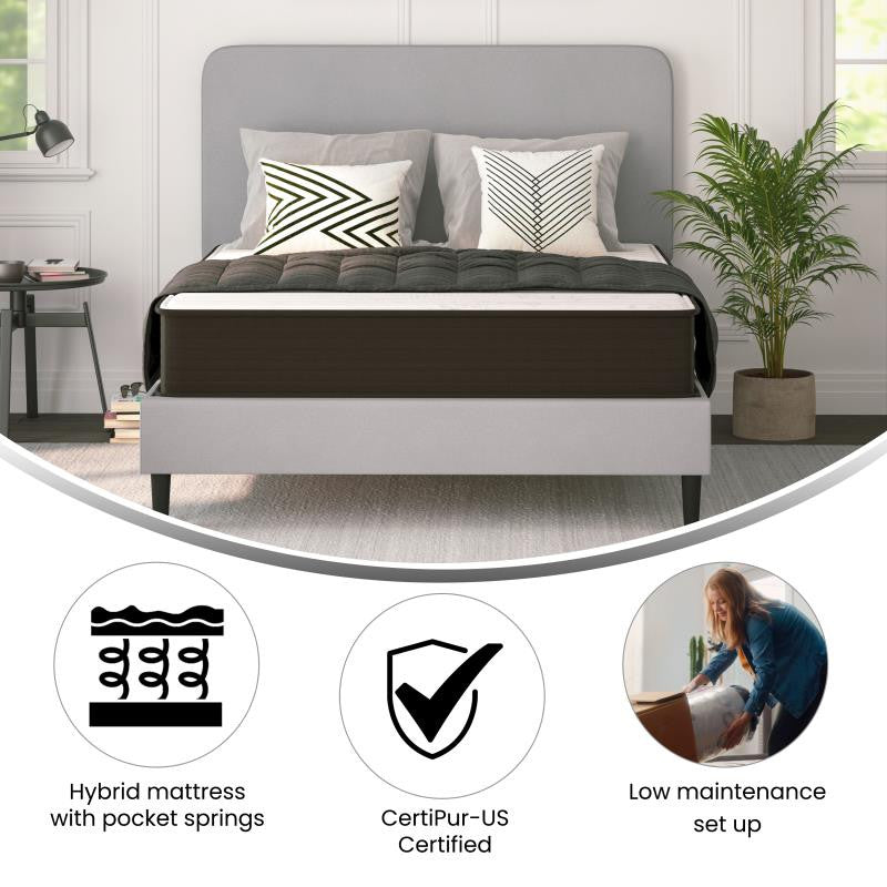 Dream 10 Inch Hybrid Mattress in a Box, White/Black, Queen