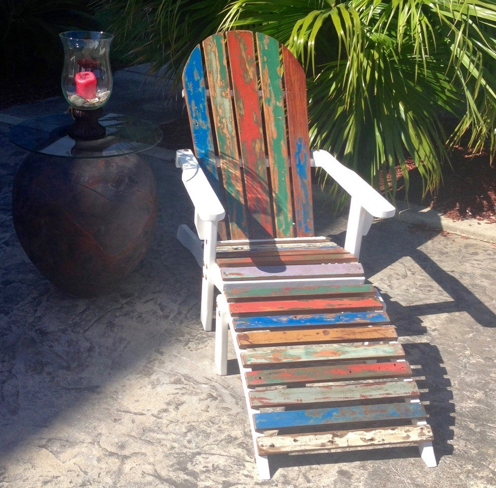 Adirondack Chair Including Footstool Made From Recycled Teak Wood Boats
