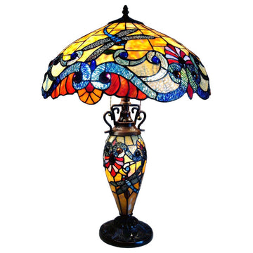 Chloe-Lighting 3-Light Tiffany Style Dragonfly Double Lit Table Lamp