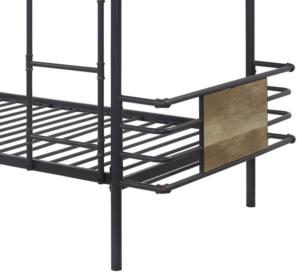 Benzara BM235363 Metal Twin Over Twin Bunk Bed With Attached Ladder, Black