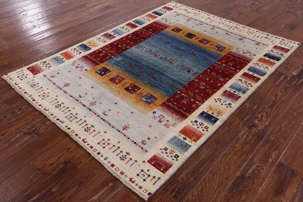 Tribal Persian Gabbeh Handmade Wool Rug 4' 9" X 6' 6" Q8079