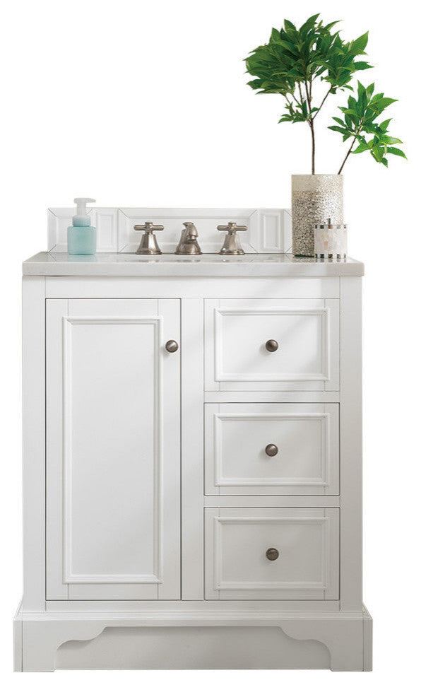 De Soto 30" Single Vanity, Bright White, 3CM Arctic Fall Solid Surface Top