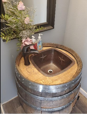 Aged Copper 15" Square Copper Kitchen Wet Bar Sink STAR Design Drain Included